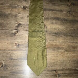 Vintage Bronzini Polyester Men's Tie: Olive Geometric Patterned